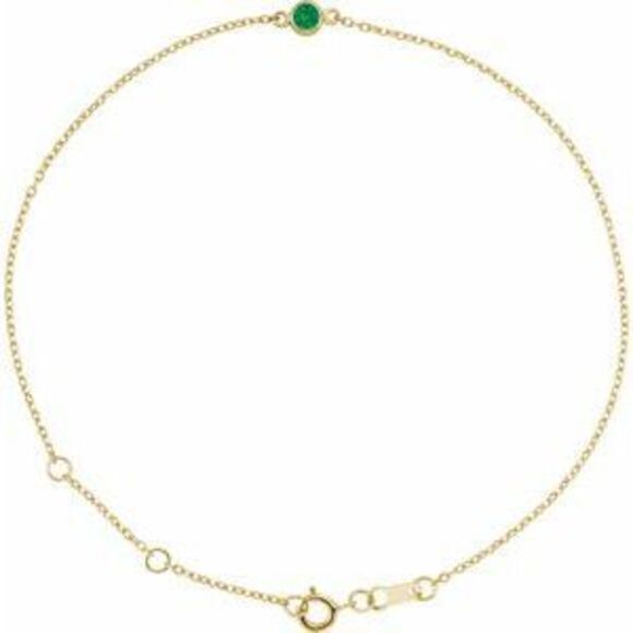 14K Yellow Gold Lab-Grown Emerald Bezel-Set Solitaire 6 1/2-7 1/2